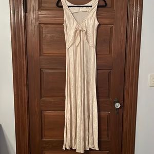 Vintage Ivory Satin Floral Dress with Tie